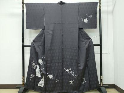 平和屋着物●極上　訪問着　総刺繍　更紗唐草文　金糸　檳榔子染色地　逸品　CZAA4980s6