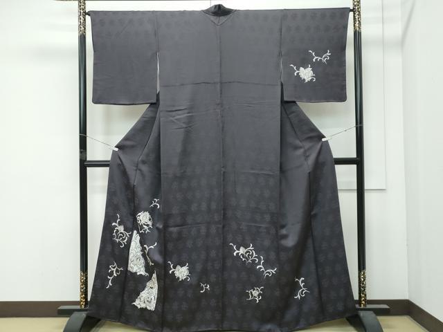 平和屋着物●極上　訪問着　総刺繍　更紗唐草文　金糸　檳榔子染色地　逸品　CZAA4980s6