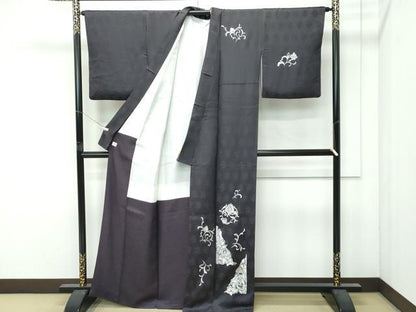 平和屋着物●極上　訪問着　総刺繍　更紗唐草文　金糸　檳榔子染色地　逸品　CZAA4980s6