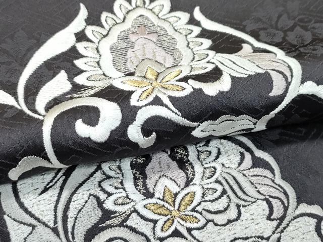 平和屋着物●極上　訪問着　総刺繍　更紗唐草文　金糸　檳榔子染色地　逸品　CZAA4980s6