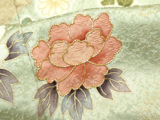 平和屋着物●極上　訪問着　駒刺繍　絞り　松竹梅吉祥草花文　暈し染め　金彩　榛色地　逸品　CZAA4982s6