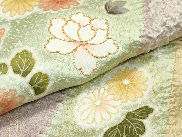 平和屋着物●極上　訪問着　駒刺繍　絞り　松竹梅吉祥草花文　暈し染め　金彩　榛色地　逸品　CZAA4982s6