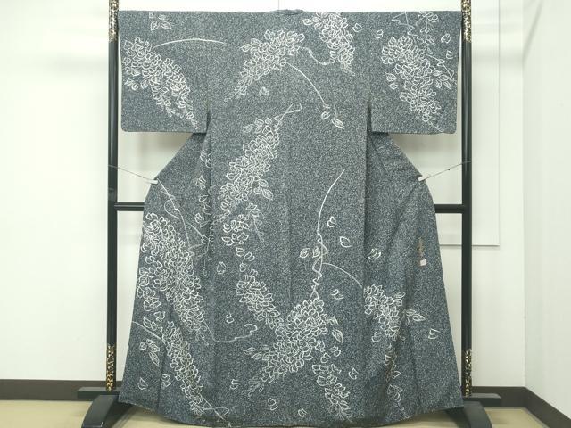 平和屋着物●極上　染色作家　石田凱宣　訪問着　型染め　藤花房　たたき染め　藍鉄色地　逸品　CZAA4984s6