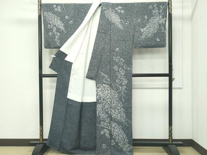 平和屋着物●極上　染色作家　石田凱宣　訪問着　型染め　藤花房　たたき染め　藍鉄色地　逸品　CZAA4984s6