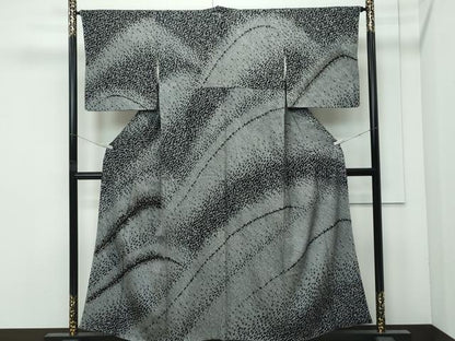 平和屋着物●極上　訪問着　総絞り　中国三大刺繍　相良刺繍　立波文　黒地　金銀糸　逸品　CZAA4993s6
