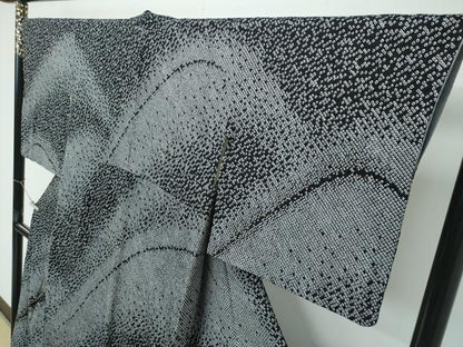 平和屋着物●極上　訪問着　総絞り　中国三大刺繍　相良刺繍　立波文　黒地　金銀糸　逸品　CZAA4993s6