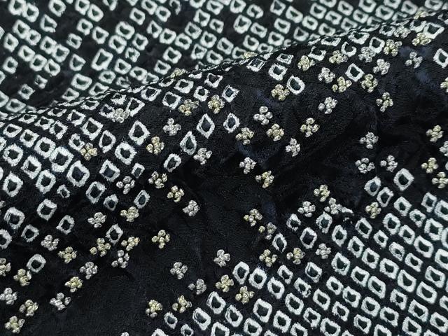平和屋着物●極上　訪問着　総絞り　中国三大刺繍　相良刺繍　立波文　黒地　金銀糸　逸品　CZAA4993s6