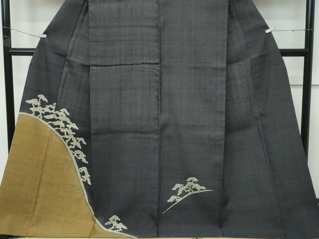 平和屋着物●極上　染織の名門　しょうざん  生紬　訪問着　一珍染　松　檳榔子染色地　逸品　CZAA4994s6