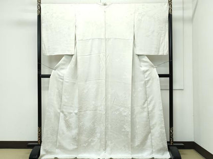 平和屋着物●極上　色無地　砂色　流水草花地紋　逸品　CZAA4996s6