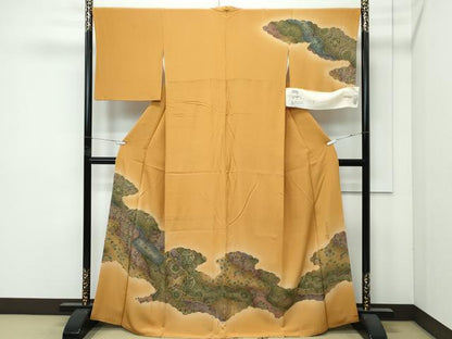 平和屋着物●極上　前田仁仙　仁仙更紗　訪問着　道長正倉院鳳凰花文　暈し染め　狐色地　反端付き　逸品　CZAA4997s6