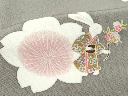 平和屋着物●極上　小紋　作家物　四季ものがたり　兎　桜　灰汁色地　健勝苑扱い　反端付き　逸品　CZAA5000s6