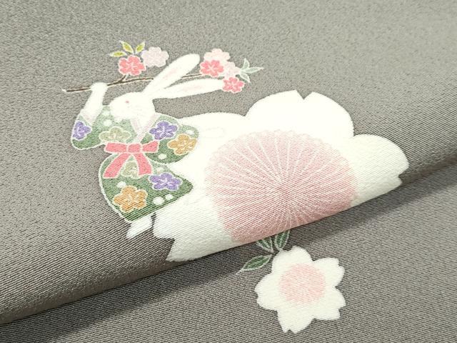 平和屋着物●極上　小紋　作家物　四季ものがたり　兎　桜　灰汁色地　健勝苑扱い　反端付き　逸品　CZAA5000s6