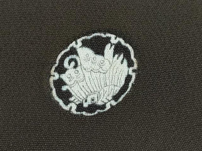 平和屋着物▽極上 アンティーク 単衣 大正ロマン 振袖 駒刺繍 松竹梅檜扇飛鶴花文 黒地 金彩 逸品 CZAA5006s6