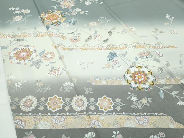 平和屋着物●極上　訪問着　駒刺繍　正倉院花文　暈し染め　金彩　山鳩色地　逸品　CZAA5014s6