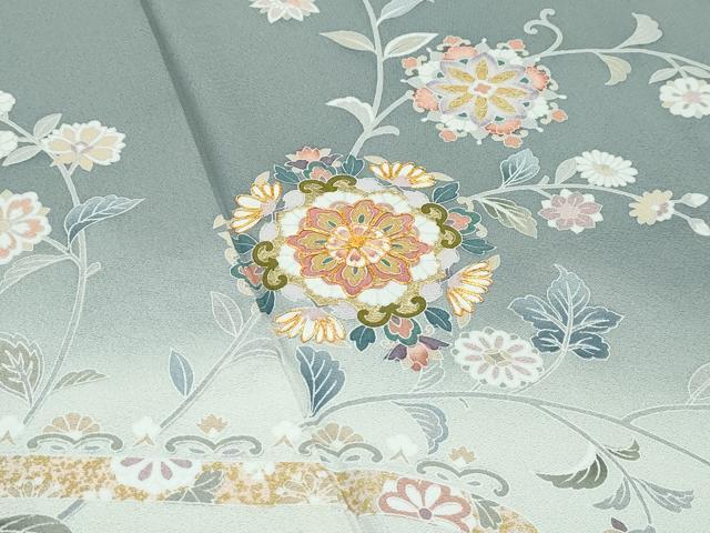 平和屋着物●極上　訪問着　駒刺繍　正倉院花文　暈し染め　金彩　山鳩色地　逸品　CZAA5014s6