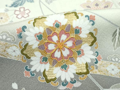 平和屋着物●極上　訪問着　駒刺繍　正倉院花文　暈し染め　金彩　山鳩色地　逸品　CZAA5014s6