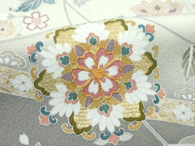 平和屋着物●極上　訪問着　駒刺繍　正倉院花文　暈し染め　金彩　山鳩色地　逸品　CZAA5014s6
