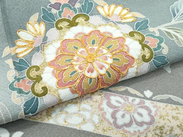平和屋着物●極上　訪問着　駒刺繍　正倉院花文　暈し染め　金彩　山鳩色地　逸品　CZAA5014s6
