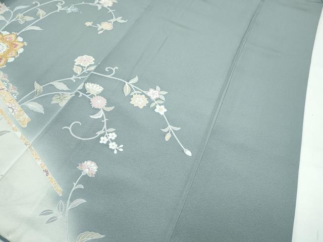 平和屋着物●極上　訪問着　駒刺繍　正倉院花文　暈し染め　金彩　山鳩色地　逸品　CZAA5014s6