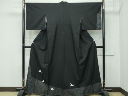 平和屋着物●極上　訪問着　紬地　絞り　跳び兎笹竹文　黒地　逸品　未使用　CZAA5016s6