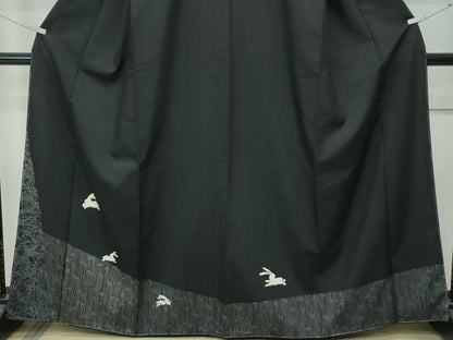 平和屋着物●極上　訪問着　紬地　絞り　跳び兎笹竹文　黒地　逸品　未使用　CZAA5016s6