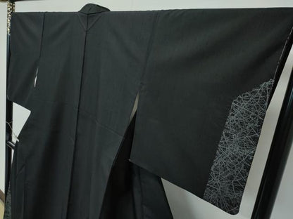 平和屋着物●極上　訪問着　紬地　絞り　跳び兎笹竹文　黒地　逸品　未使用　CZAA5016s6