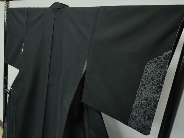 平和屋着物●極上　訪問着　紬地　絞り　跳び兎笹竹文　黒地　逸品　未使用　CZAA5016s6