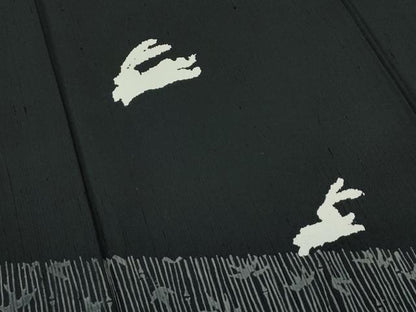 平和屋着物●極上　訪問着　紬地　絞り　跳び兎笹竹文　黒地　逸品　未使用　CZAA5016s6
