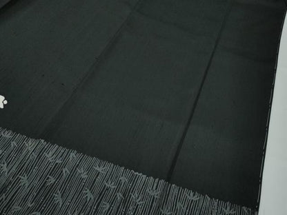 平和屋着物●極上　訪問着　紬地　絞り　跳び兎笹竹文　黒地　逸品　未使用　CZAA5016s6