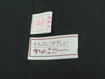 平和屋着物●極上　訪問着　紬地　絞り　跳び兎笹竹文　黒地　逸品　未使用　CZAA5016s6