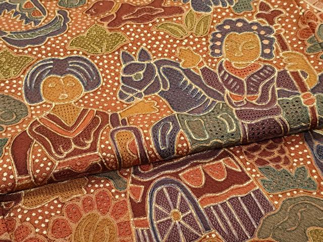 平和屋本店●極上 訪問着 総刺繍 中国三大刺繍 スワトウ相良刺繍 更紗人物花文 金彩 鬼しぼ縮緬 黒緑色地 逸品 未使用 CZAA5018s6