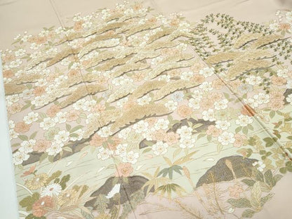 平和屋本店●極上 訪問着 総刺繍 中国三大刺繍 相良刺繍 花松文 金糸 香色地 逸品 CZAA5019s6