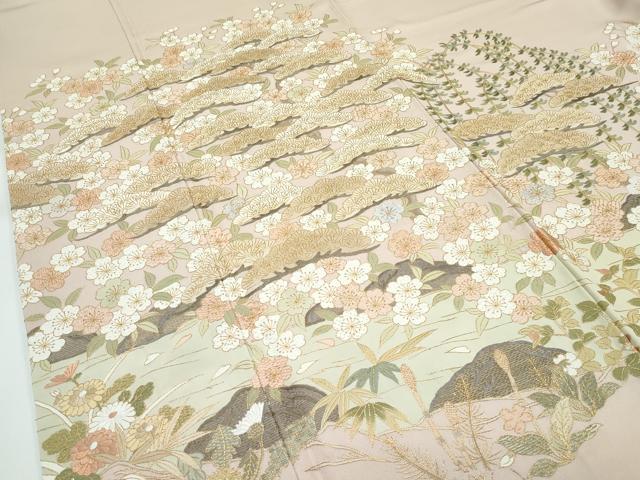 平和屋本店●極上 訪問着 総刺繍 中国三大刺繍 相良刺繍 花松文 金糸 香色地 逸品 CZAA5019s6