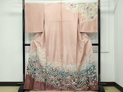 平和屋着物●極上　訪問着　作家物　辻が花　絞り　暈し染め　銀通し地　赤香色地　逸品　CZAA5021s6