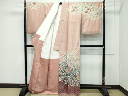 平和屋着物●極上　訪問着　作家物　辻が花　絞り　暈し染め　銀通し地　赤香色地　逸品　CZAA5021s6