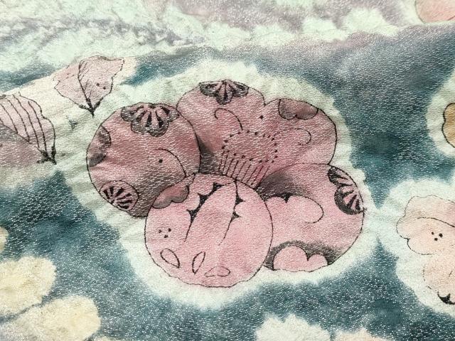 平和屋着物●極上　訪問着　作家物　辻が花　絞り　暈し染め　銀通し地　赤香色地　逸品　CZAA5021s6