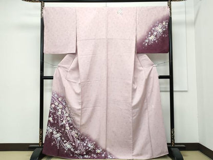 平和屋着物●極上 越後十日町の一流染匠 桐屋・翠山工房 訪問着 辻が花 絞り 暈し染め 銀彩 アンバーローズ色地 やまと誂製 逸品CZAA5022s6
