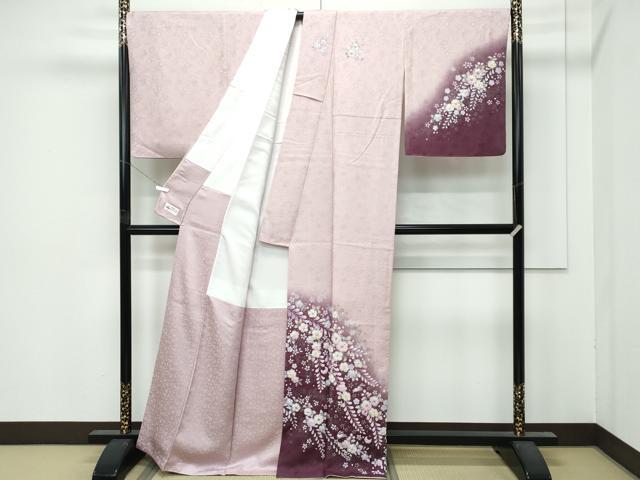 平和屋着物●極上 越後十日町の一流染匠 桐屋・翠山工房 訪問着 辻が花 絞り 暈し染め 銀彩 アンバーローズ色地 やまと誂製 逸品CZAA5022s6