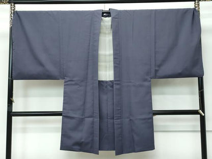 平和屋着物∞極上　男性　長羽織　キングサイズ　紬地　色無地　消鼠色　逸品　CZAA5071s6