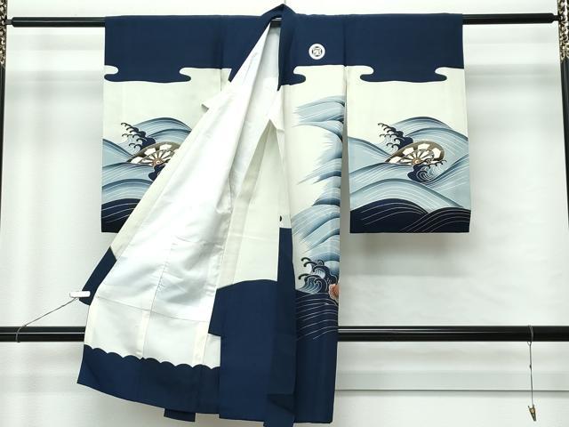 平和屋着物[]極上　男の子　祝着　産着　初着　のしめ　長襦袢セット　お宮詣り　兜　宝船　金彩　逸品　CZAA5028s6