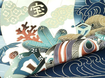 平和屋着物[]極上　男の子　祝着　産着　初着　のしめ　長襦袢セット　お宮詣り　兜　宝船　金彩　逸品　CZAA5028s6
