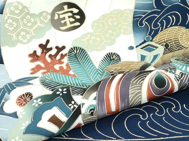 平和屋着物[]極上　男の子　祝着　産着　初着　のしめ　長襦袢セット　お宮詣り　兜　宝船　金彩　逸品　CZAA5028s6