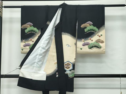 平和屋着物[]極上　男の子　祝着　産着　初着　のしめ　長襦袢セット　お宮詣り　兜　黒地　金銀彩　逸品　CZAA5029s6