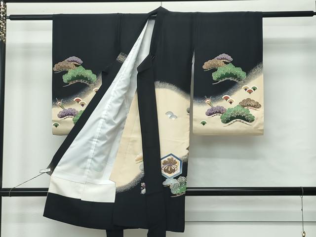平和屋着物[]極上　男の子　祝着　産着　初着　のしめ　長襦袢セット　お宮詣り　兜　黒地　金銀彩　逸品　CZAA5029s6