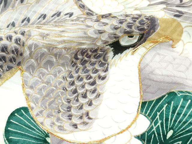 平和屋着物[]極上　男の子　祝着　産着　初着　のしめ　長襦袢セット　お宮詣り　鷹　松　鼓　黒地　金彩　逸品　CZAA5030s6