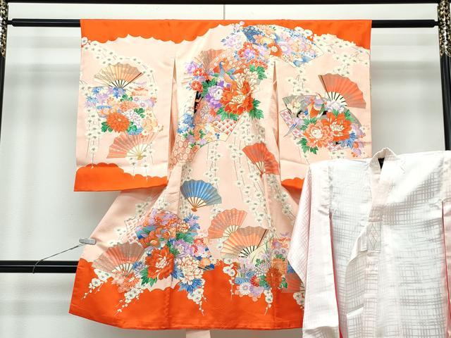 平和屋着物[]極上　女の子　祝着　産着　初着　のしめ　長襦袢セット　お宮詣り　檜扇花鳥文　逸品　CZAA5033s6