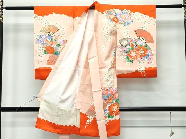 平和屋着物[]極上　女の子　祝着　産着　初着　のしめ　長襦袢セット　お宮詣り　檜扇花鳥文　逸品　CZAA5033s6