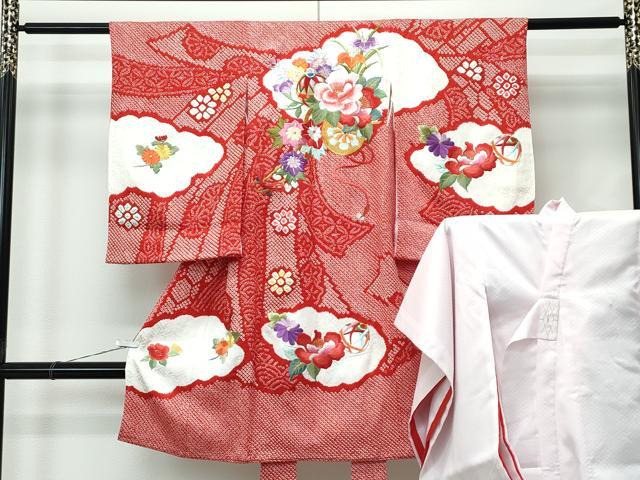 平和屋着物[]極上　女の子　祝着　産着　初着　のしめ　長襦袢セット　お宮詣り　総絞り　総刺繍　花毬文　金銀糸　逸品 未使用 CZAA5035s6