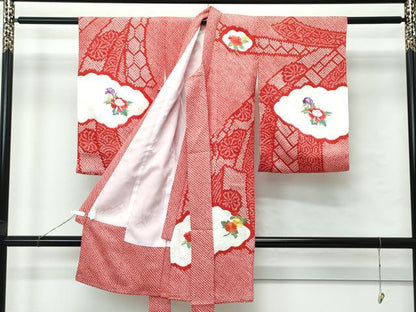 平和屋着物[]極上　女の子　祝着　産着　初着　のしめ　長襦袢セット　お宮詣り　総絞り　総刺繍　花毬文　金銀糸　逸品 未使用 CZAA5035s6