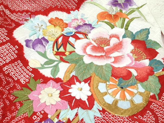 平和屋着物[]極上　女の子　祝着　産着　初着　のしめ　長襦袢セット　お宮詣り　総絞り　総刺繍　花毬文　金銀糸　逸品 未使用 CZAA5035s6